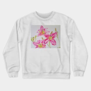 Pink Lily Flower Watercolor Painting Pattern Crewneck Sweatshirt